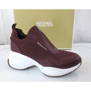 Michael Kors Zuma Size 9 Slip On Trainer Sporty Wedge Sneakers Leather Oxblood